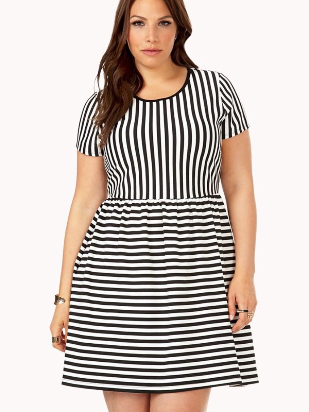 Forever 21 Plus SIze Black Ivory Game Time Striped Dress XL